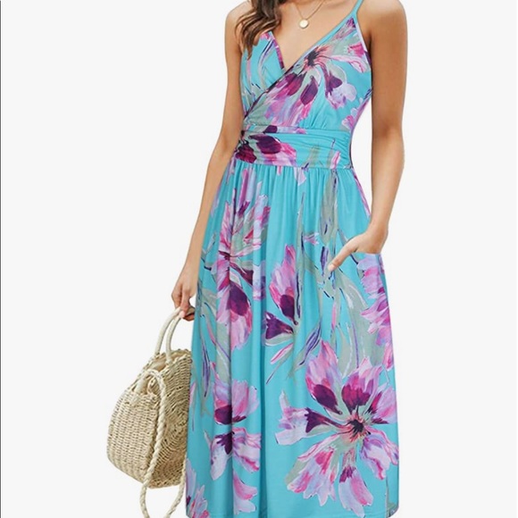 Aqua Floral Midi Dress! - Picture 2 of 4